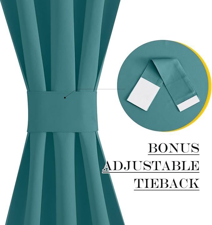 NICETOWN French Door Curtains for Kitchen Window, Thermal Insulated Privacy Protection Blackout Curtains for French Door Window Shade with Tieback, 1 PC, 42" x 80", Sea Teal