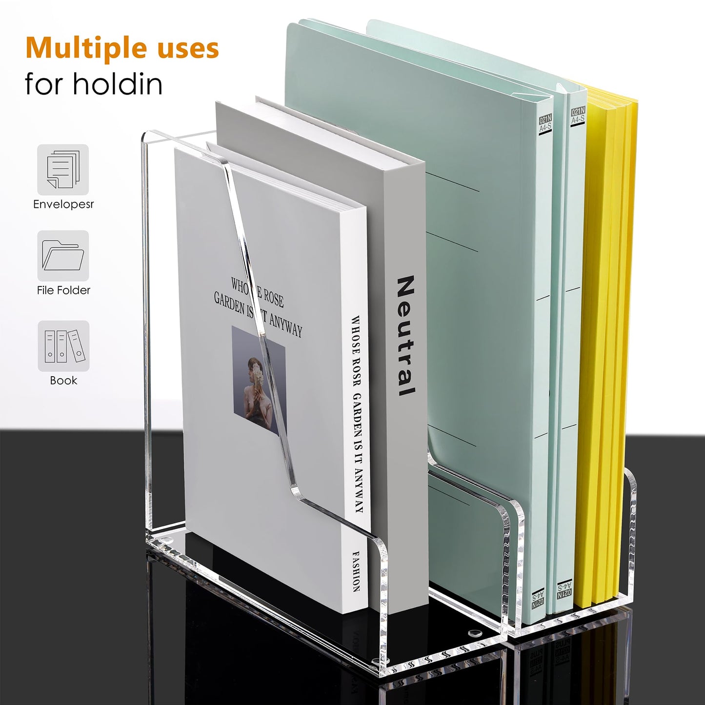 SANRUI 2-Pack Acrylic Magazine File Holder Desk Organizer Magazine Rack, Clear, Vertical File Sorter Holders, 9.45" D x 3.54" W x 10.24" H