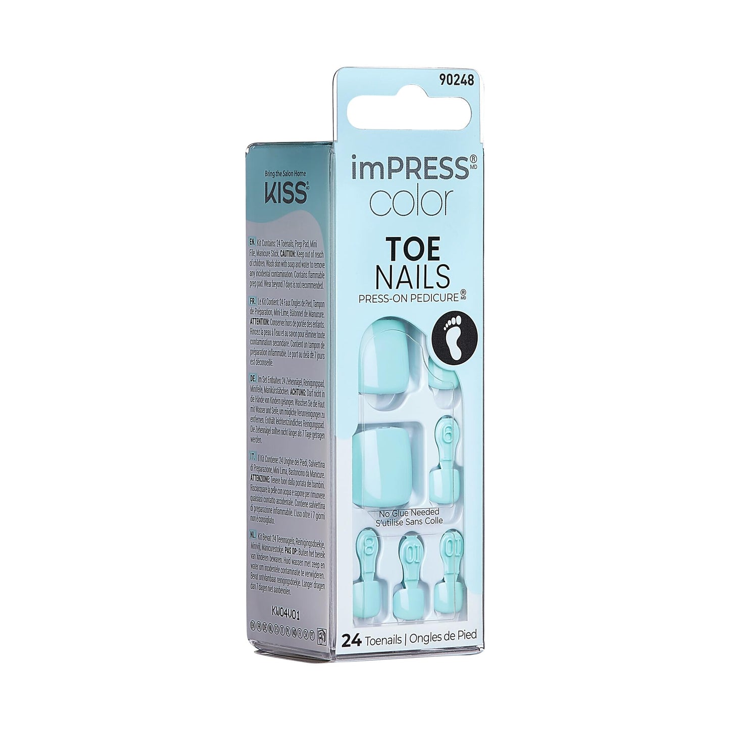 KISS Impress Color Toenails Press on 24 Pcs, Vivid Color, Simple Peel & Press Easy Apply, Hassle-Free Removal, Essential Tools Included