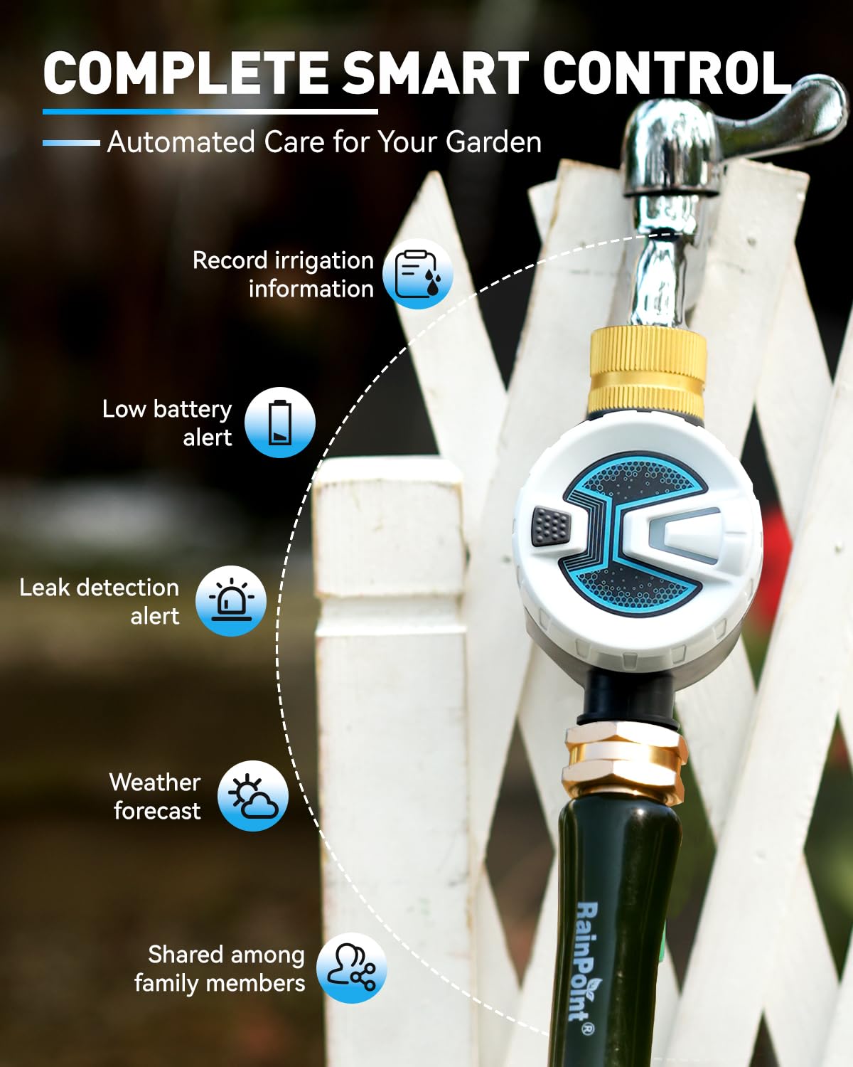 RAINPOINT WiFi Water Timer, Sprinkler Timer for Garden Hose, Smart Automatic Irrigation System with Brass Inlet for Yard, Lawn, APP Remote Control via 2.4Ghz WiFi and Bluetooth