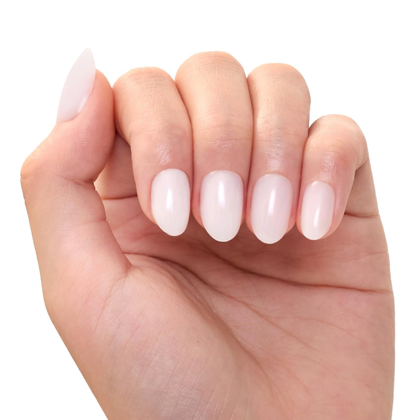 Ellie Vincy Press-On Nails – Milky White Glossy Oval Shape, Natural Semi-Transparent Finish – 30 Reusable Nails in 15 Sizes with Glue & Sticky Tabs