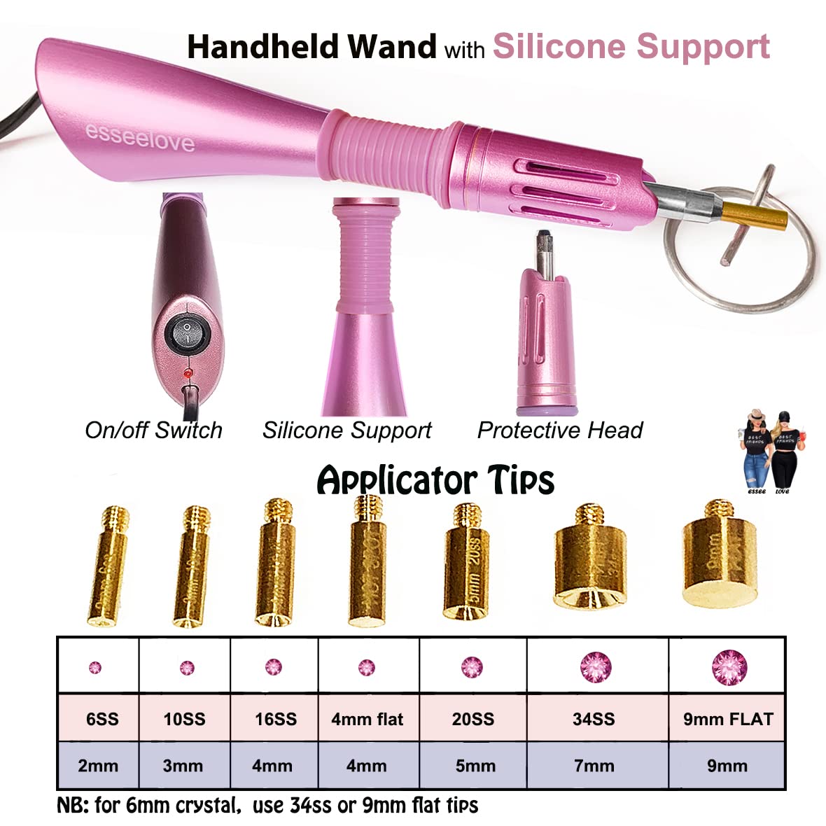 esseelove Hotfix Applicator, DIY Hot Fix Rhinestone Setter, Hot Fixed Wand Kit, 4536 Pcs, AB, Clear, 12 Colors, Gem Picker, Brush, Trays, Bag, Bedazzler Kit with Rhinestones