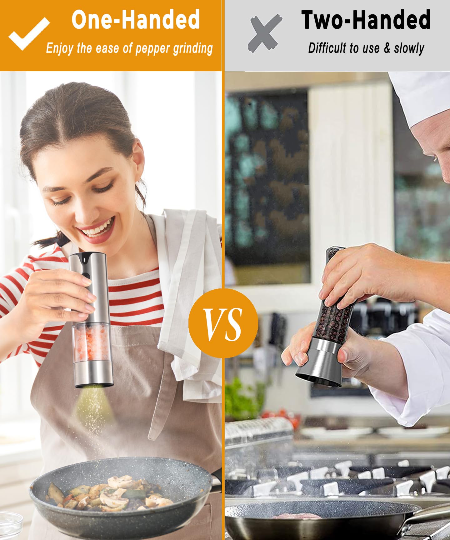 Rechargeable Electric Salt and Pepper Grinder Set - Extra Large Capacity - Automatic Black Peppercorn & Sea Salt Spice Mill Set with Adjustable Coarseness & LED Light Refillable