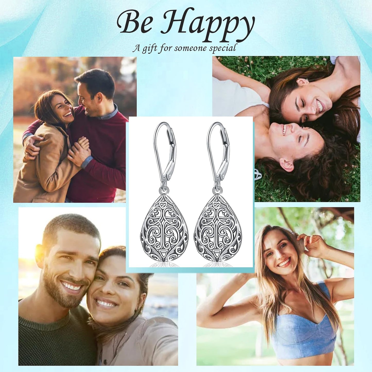 SHAOAN 925 Sterling Silver Heart Filigree Dangle Drop Earrings Leverback Teardrop Earrings for Women Jewelry Gifts