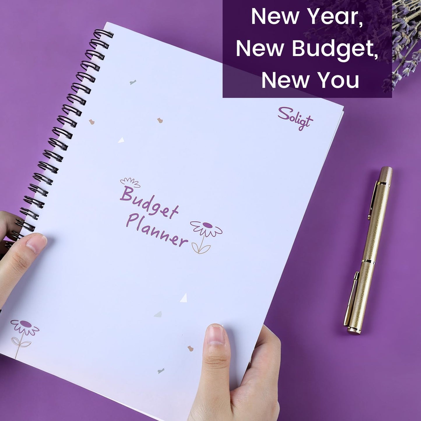 Monthly Budget Planner Book (Undated) with 12 Pockets for Income, Debt, Saving, Expense and Bill Tracker Organizer, Purple, Spiral Design