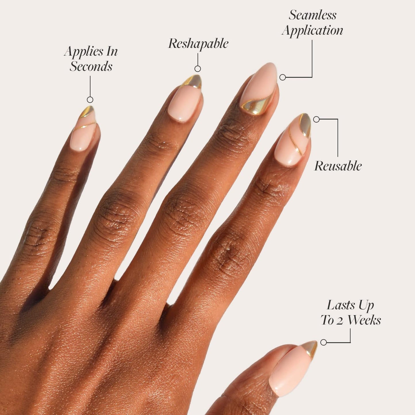 Glamnetic x GLAMZILLA Press-On Nails & Adhesive Nail Tabs - I AM A RICH MAN? | Short Almond Fake Nails with Gold Foil | 15 Sizes - 30 Nail Kit with Adhesive Tabs