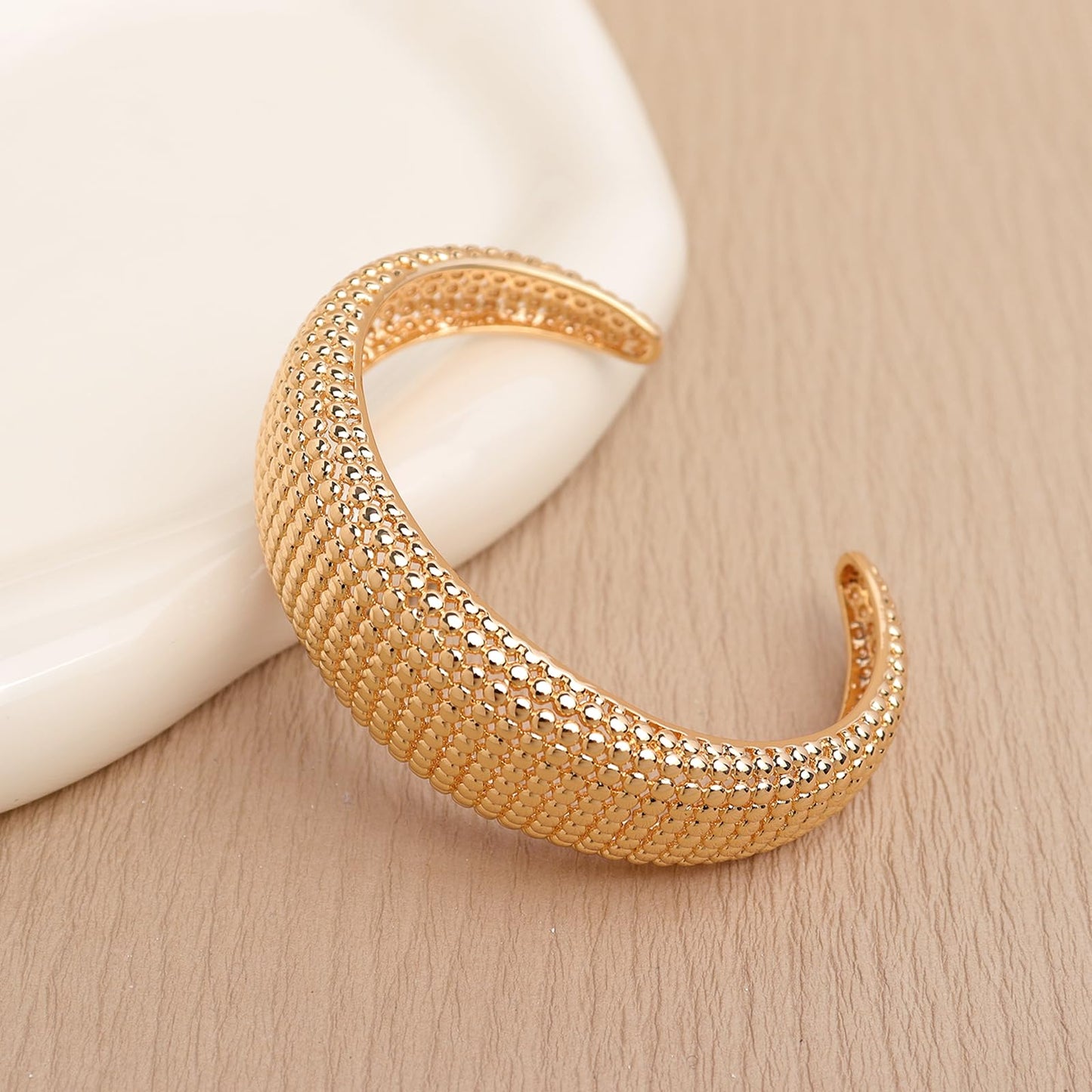 BXDA Gold Plated Hollowed Cuff Bangle Bracelet for Women, Trendy Handmade Chunky Stackable Open Bracelets Summer Fashion Jewelry Gift