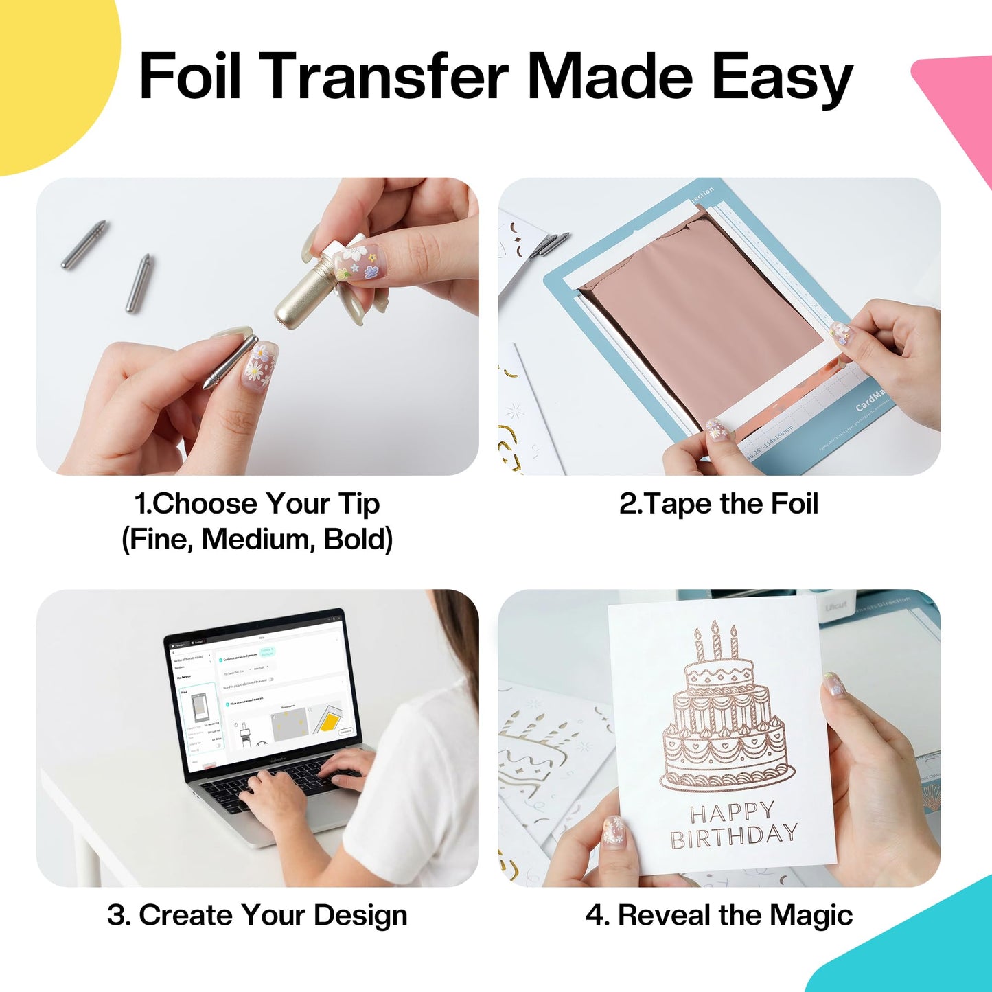 Likcut Foil Transfer Kit Compatible with Likcut S501 & S41 Vinyl Cutter, 3 Interchangeable Tips with Foil Transfer Sheets for Crafting DIY Card Scrapbooking Supplies