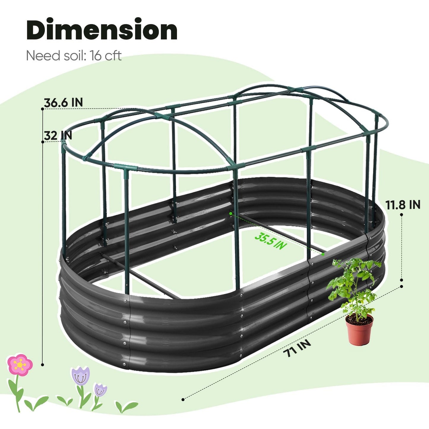 KING BIRD Raised Garden Bed with Cover Galvanized Oval Planter Garden Box Outdoor for Gardening, Vegetables, Flowers, Clear