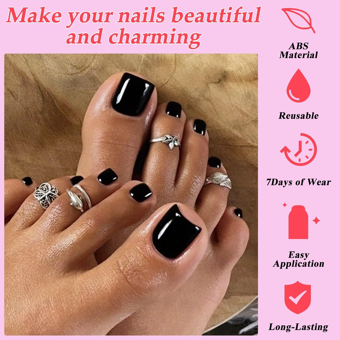 Lifextol 120PC Black Press on Toenails for Women Fake Toe nail Press ons Acrylic Toe Press on Nails Set, Black Press on Toe Nails Press on Fake Toenails Press ons Acrylic Toe Nail Tips Kit&Glue Tab-G