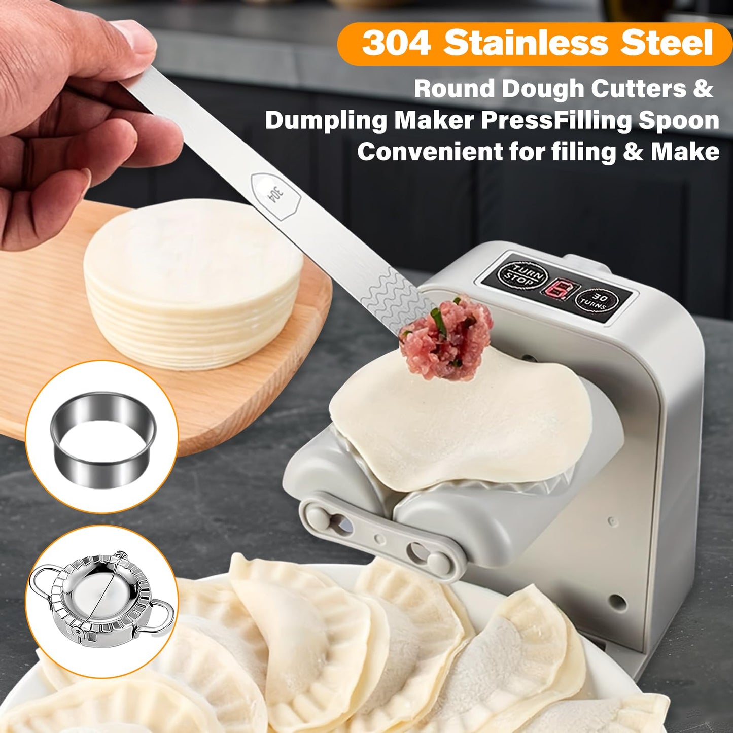 Automatic Dumpling Press Maker Machine, Household Easy Quick Electric Dumpling Maker Press Machine with Empanada Maker Press,Dough Cutters,Spoon and Brush- For Home Kitchen Christmas Birthday Gifts