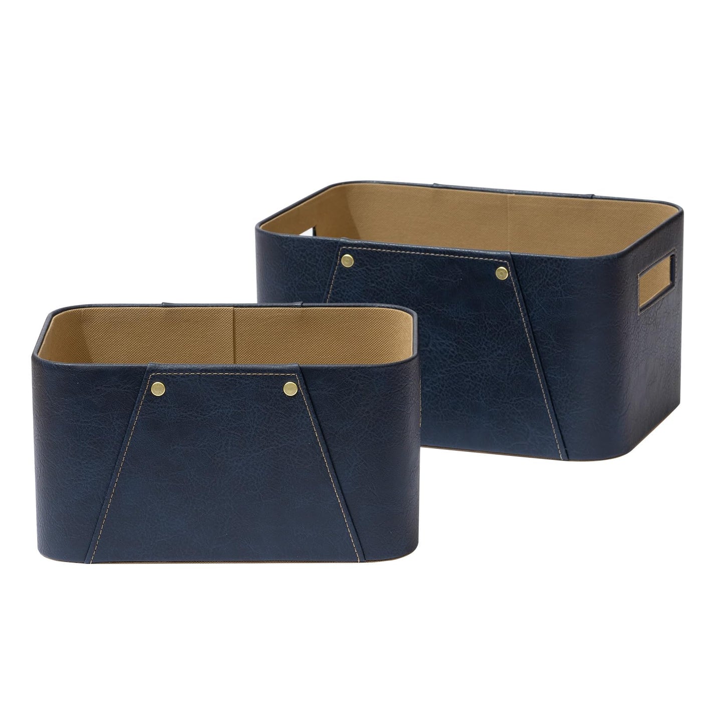 La Jolie Maison Storage Baskets for Organizing, 2 Pack, Luxury Vegan Leather Storage Cube Boxes for Closet Shelf Cabinet Bookcase, Navy Blue