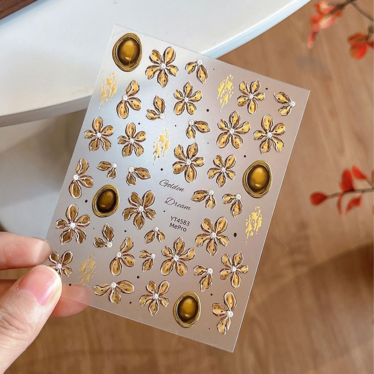 Fall Nail Art Stickers Flower Nail Decals 5D Embossed Nail Stickers Autumn Brown Leaf Manicure Decorations Nails Art for Women