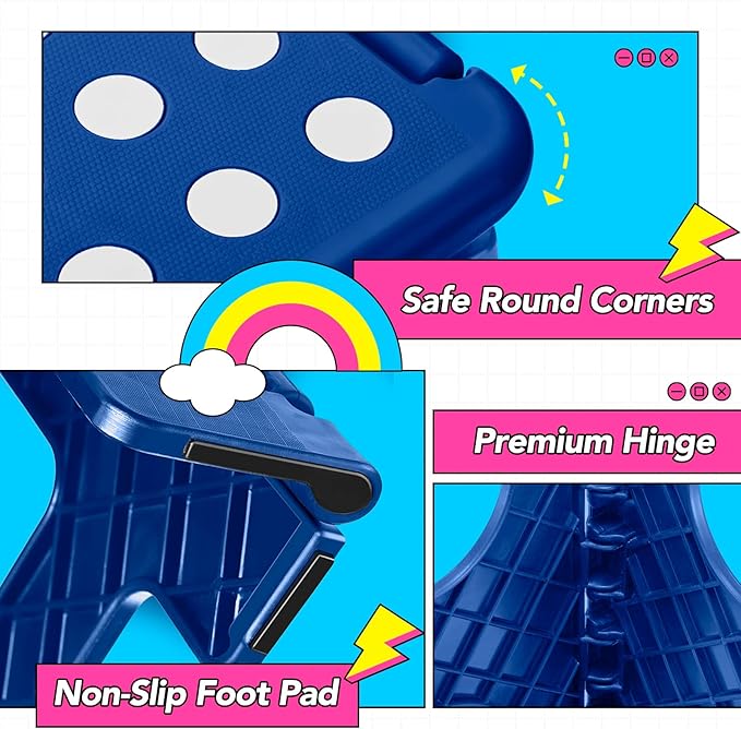 Delxo Folding Step Stool 13 Inch 2 Pack Blue Non-Slip Foldable Stools for Kids & Adults Up to 300 LBS Step Stool with Handle, Lightweight for Kitchen/Bathroom/Bedroom/Garden