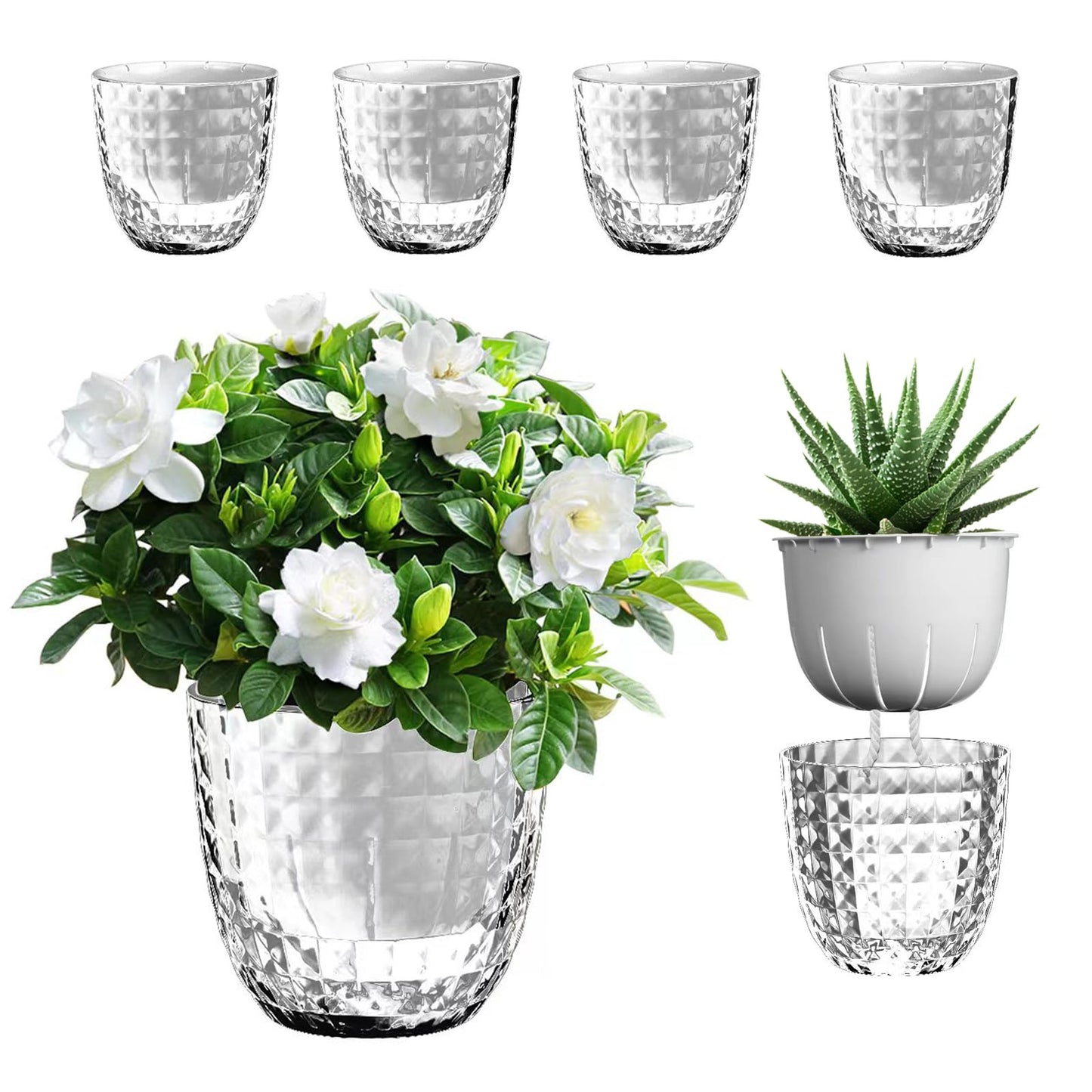 Etvski Self Watering Pots for Indoor Plants, Flower Pots, Self Watering Plant Pot-6pcs 4inch Clear