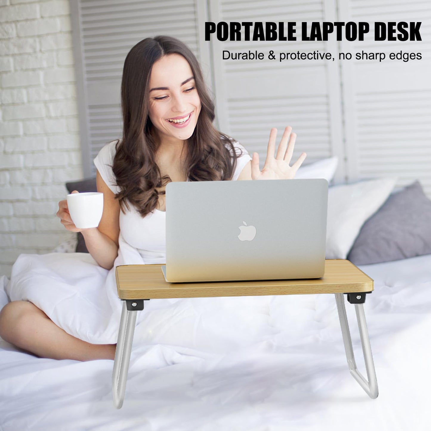 Lap Desks Laptop Tray for Bed or Couch, Breakfast Serving Tray with Folding Legs,Portable & Lightweight Mini Table, Laptop Stand for Working, Reading and Writing,Beige