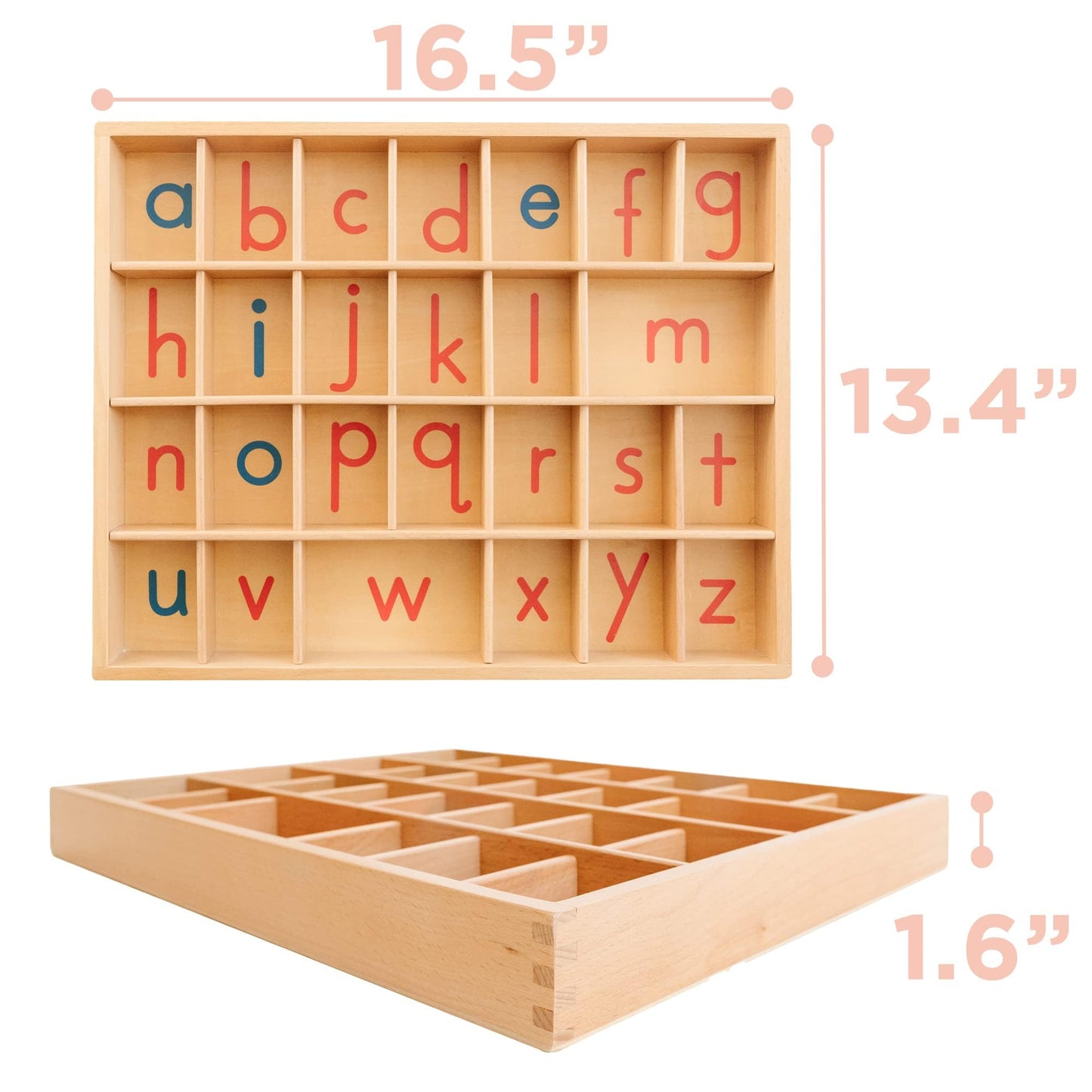 Movable Alphabet Montessori Wooden Letters - Moveable Alphabet With Box Mats - Lower Case for Writing, Reading, Spelling, and Language Learning Materials (Red and Blue)