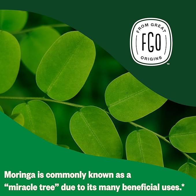FGO Organic Moringa Tea, 100 Count, Eco-Conscious Tea Bags, Resealable Bag, Caffeine Free, Packaging May Vary (Pack of 1)