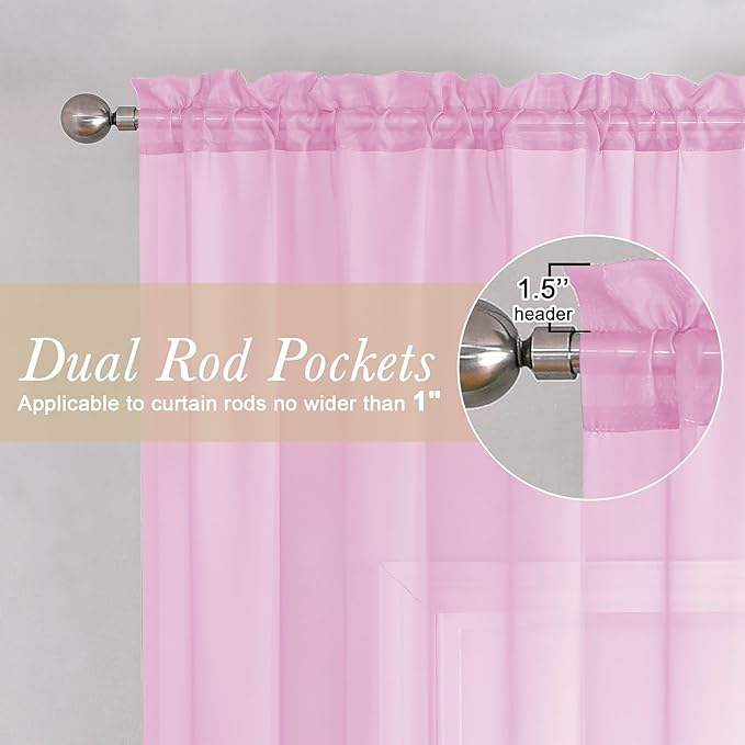 Lecloud Light Pink Sheer Curtains 72 Inches Long 2 Panels, Light Filtering Curtains for Living Room, Farmhouse Voile Rod Pocket Curtain Drapes for Bedroom Dinning Room, Each Panel 42 X 72 Inch