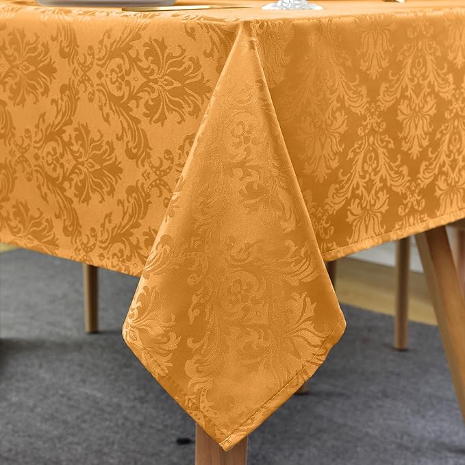 SASTYBALE Amber Rectangle Jacquard Tablecloth, Spill Wrinkle Proof Damask Table Cloth for Rectangle Tables, Rectangular Harvest Fall Thanksgiving Tablecloths, 60x 102 Inch Amber