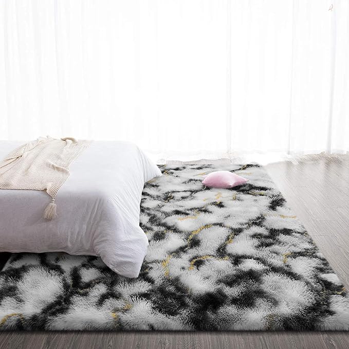 TWINNIS Super Soft Shaggy Rugs Fluffy Carpets, 5x8 Feet, Indoor Modern Plush Area Rugs for Living Room Bedroom Kids Room Nursery Home Decor, Upgrade Anti-Skid Rectangular Fuzzy Rug, Grey Gold