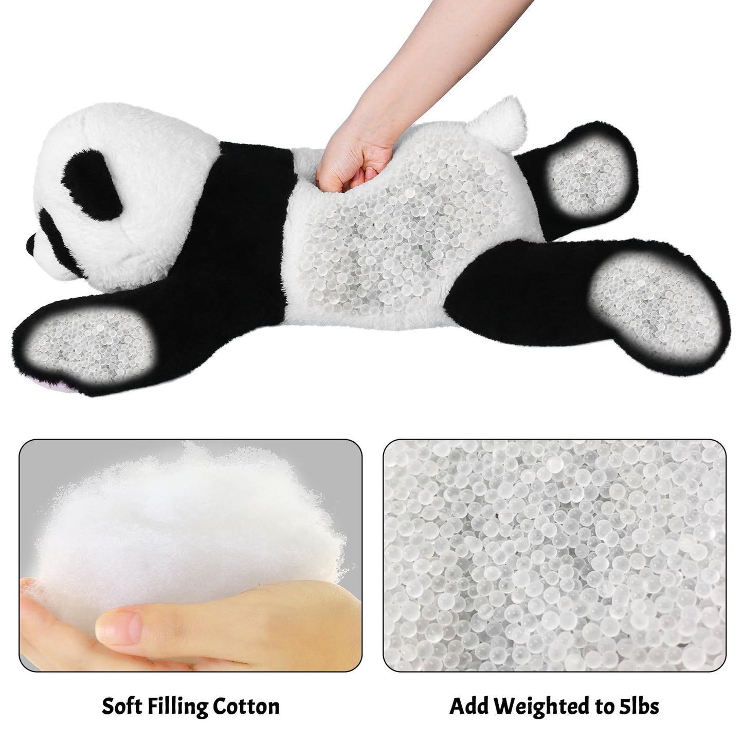 Wepop 5lb Weighted Stuffed Animals, 24in Big Panda Plush, Cute Soft Plushie Pillows for Adults Boys Girls