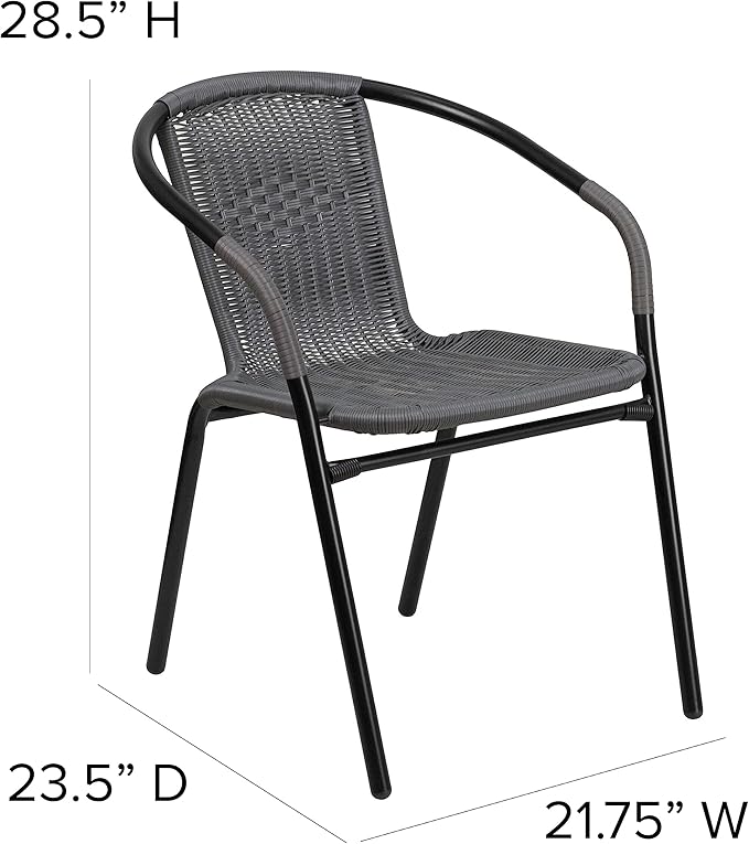 Flash Furniture Lila 2 Pack Gray Rattan Indoor-Outdoor Restaurant Stack Chair