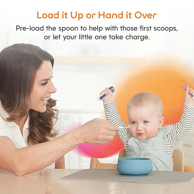 NumNum Baby Spoons Set, Baby Essentials Pre-Spoon GOOtensils for 6+ Months, First Stage Self-Feeding Spoons for Baby Led Weaning (BLW), Silicone Toddler Utensils, BPA-Free, 2 Pack Olive/Newbury Navy