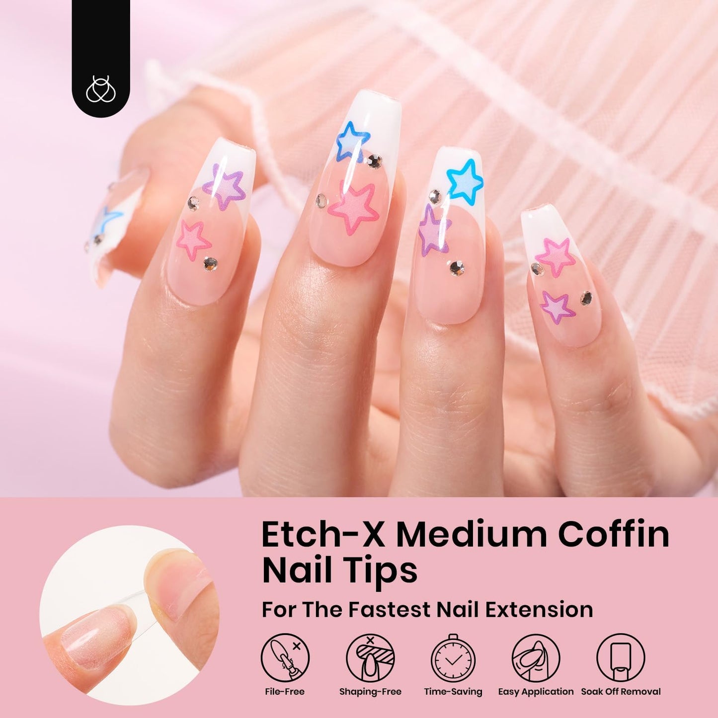 Beetles Solid Nail Glue Gel with 20ml Nail Glue Remover Set with Gel Nail Tips Medium Coffin Etch X Nail Tips, 12 Sizes 288Pcs Pre Shaped Half Matte Press On Nails