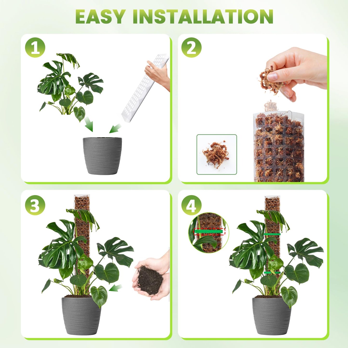 EOX 2 Pcs 36 Inch Plastic Moss Pole for Monstera, Large D Shaped Poles for Climbing Plants Work with Sphagnum Moss, 70 Inch Plant Stake Set of 2, Garden Ties