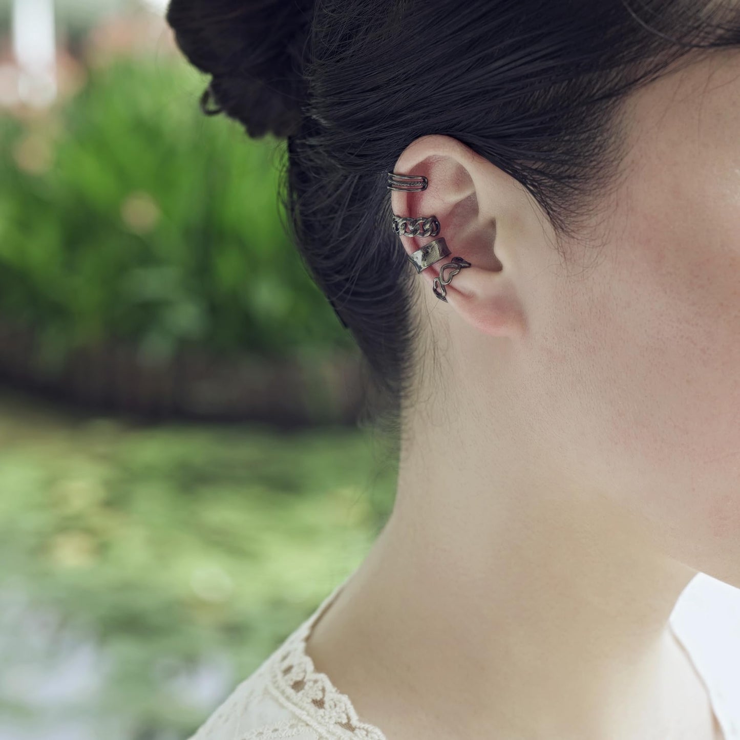 Ear Cuffs 925 Sterling Silver No Piercing Black Ear Cuff Earrings Set Adjustable Wide Ear Lobe Cuff Viking Ear Cuff Set For Women Men