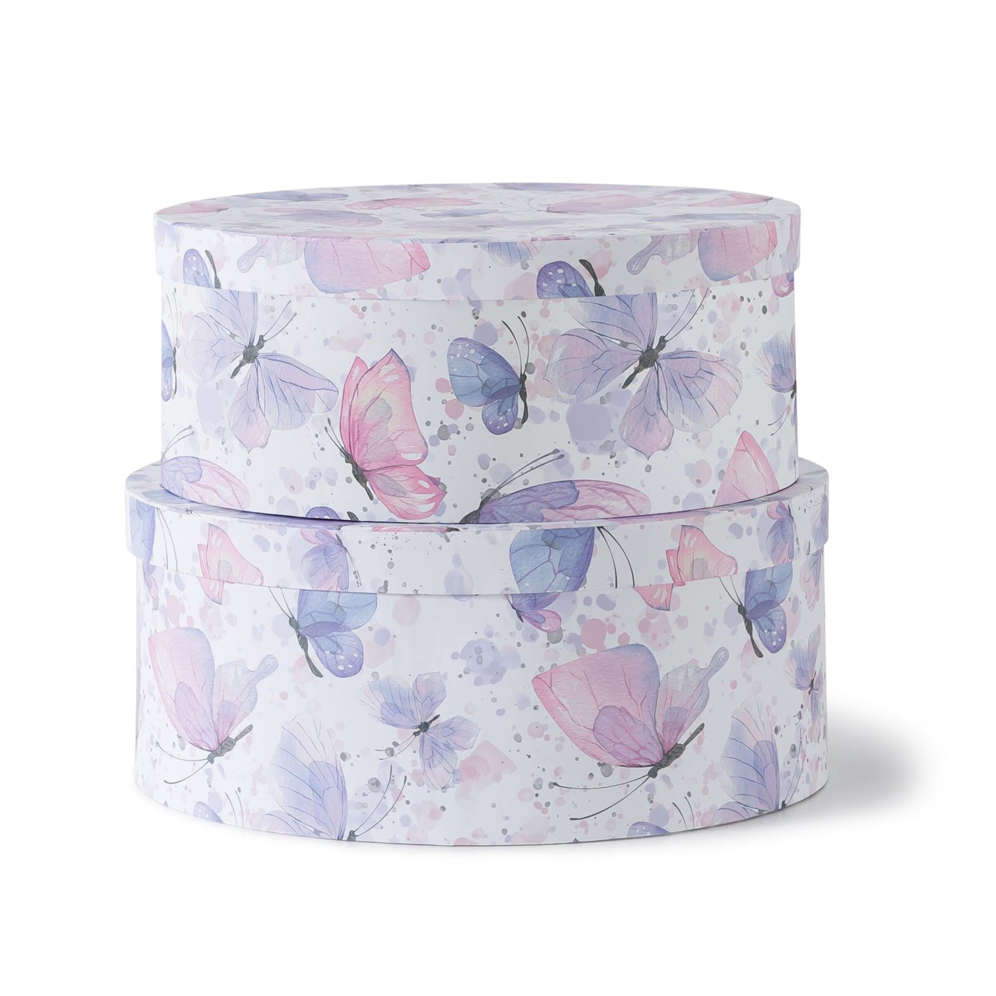 Soul & Lane Large Oblong Cardboard Decorative Storage Boxes with Lids, Set of 2 Cardboard Boxes for Flowers and Gifts, Oval Nesting Memory Containers for Keepsakes and Organizing, Butterfly Garden