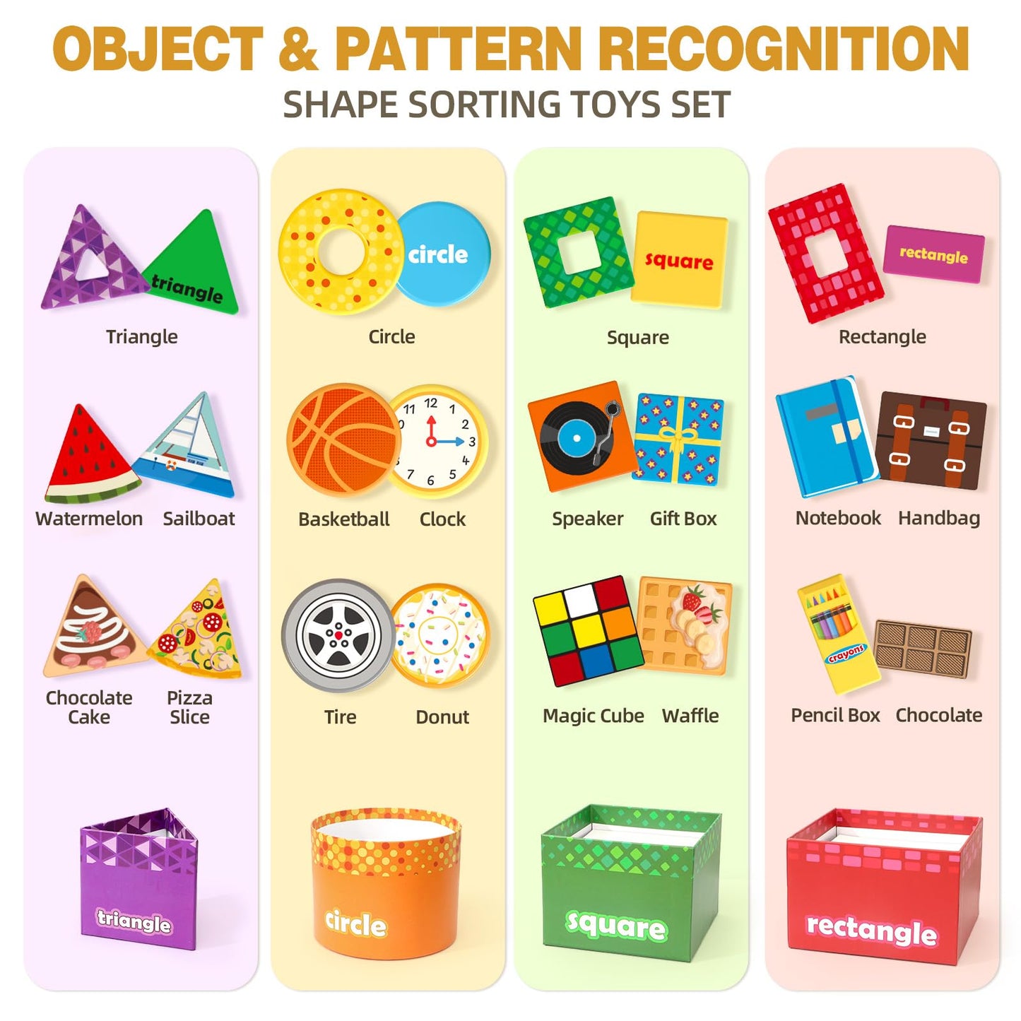 Atoylink Montessori Toys Shape Sorter for Toddlers, Wooden Stacking Blocks Nesting Boxes Baby Everyday Objects Shape Sorting Toys Matching Games, Preschool Learning Toys for 1 2 3 Year Old Boys Girls