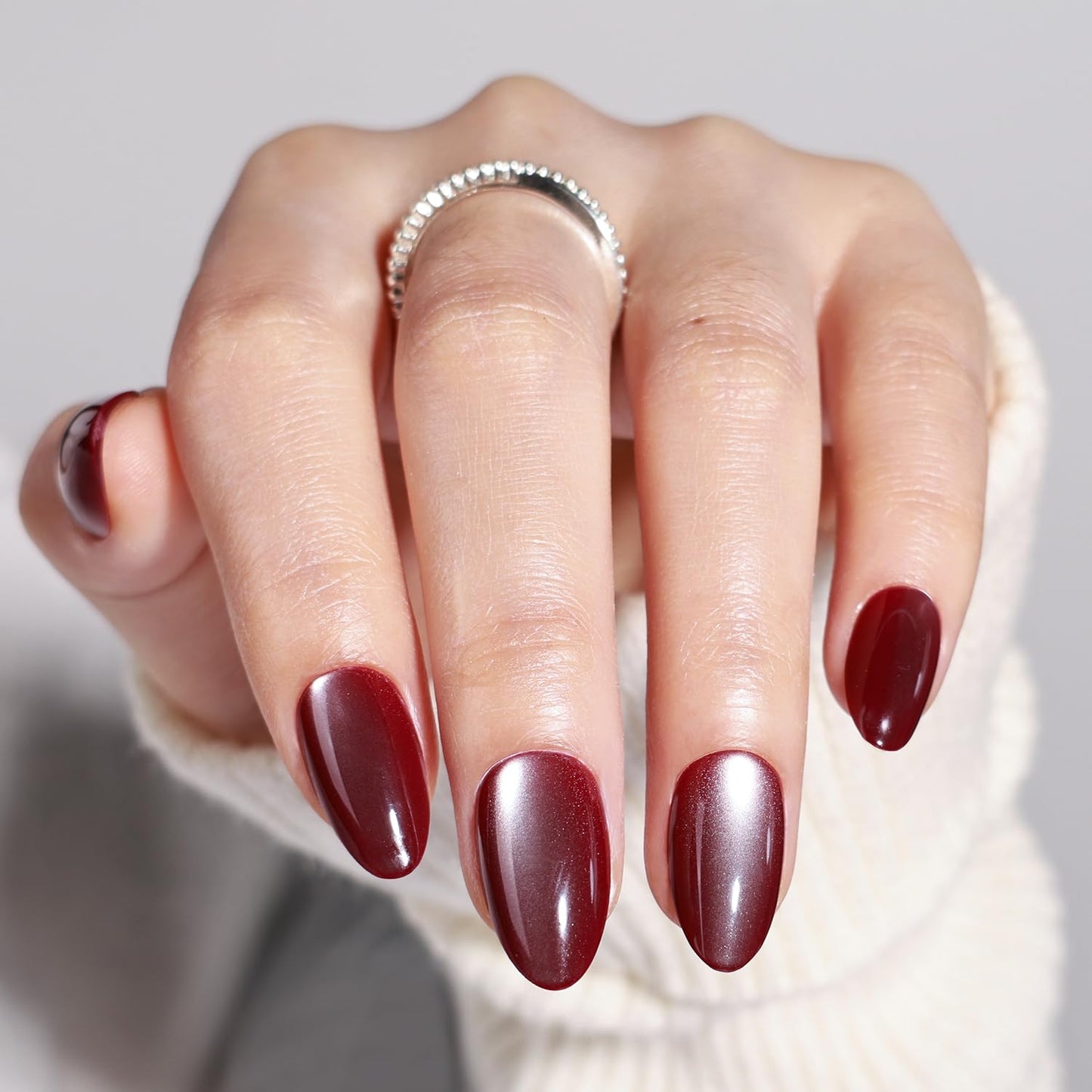 Leefrei Cat Eye Press On Nails - Glazed Ruby Red Press On Nails Short Almond Nails Press Ons for Women Fake Nails with Glue, Glossy Reusable Glue on Nail in 16 Sizes - 32pcs, Ruby Moon