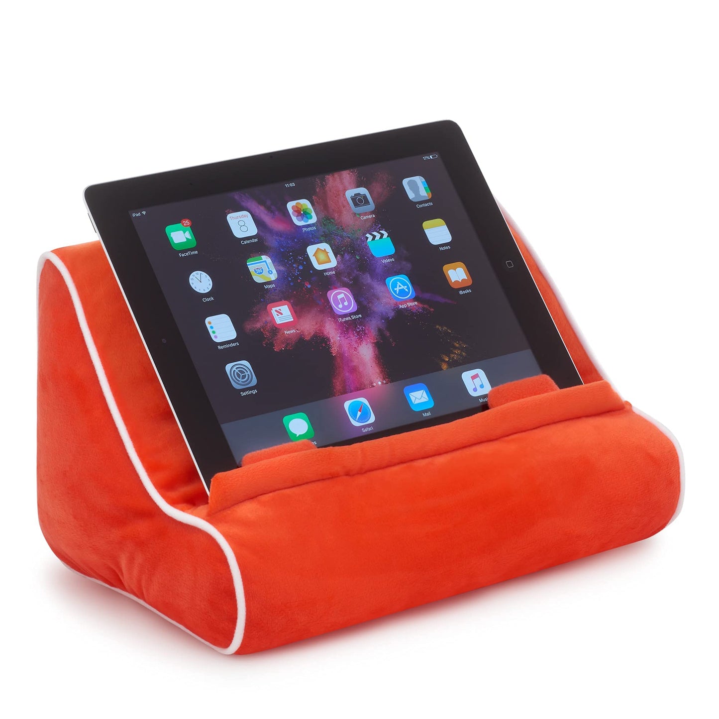 Gifts for Readers & Writers Tablet & Book Stand, Soft Reading Pillow, Book Holder with Pockets for Storage, Suitable for eReader/iPad/Kindle or Galaxy Devices, Book Couch Red