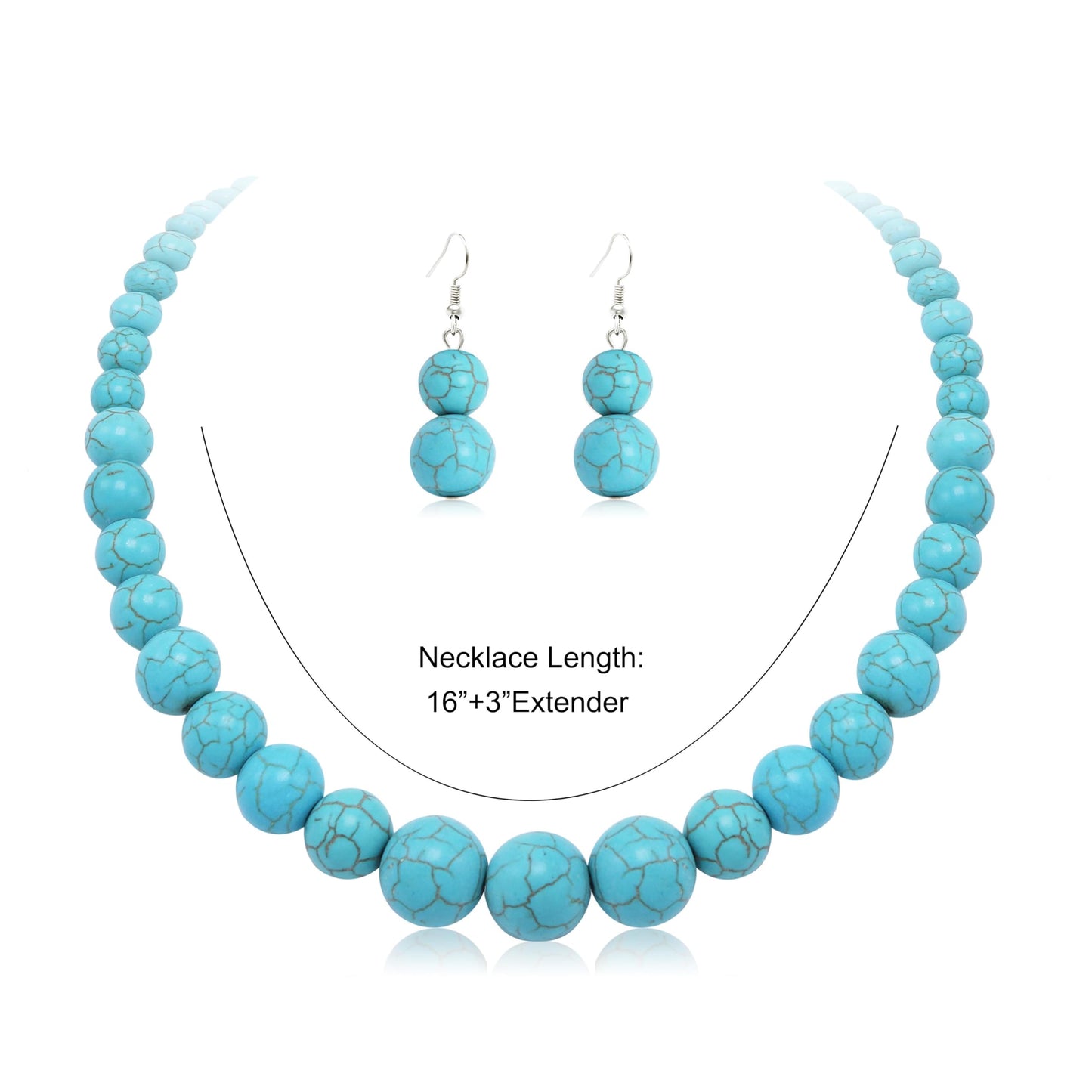 Cryshimmer Turquoise Blue Bead Choker Necklace for Women Boho Faux Stone Beaded Necklace Earring Set Bohemian Costume Jewelry