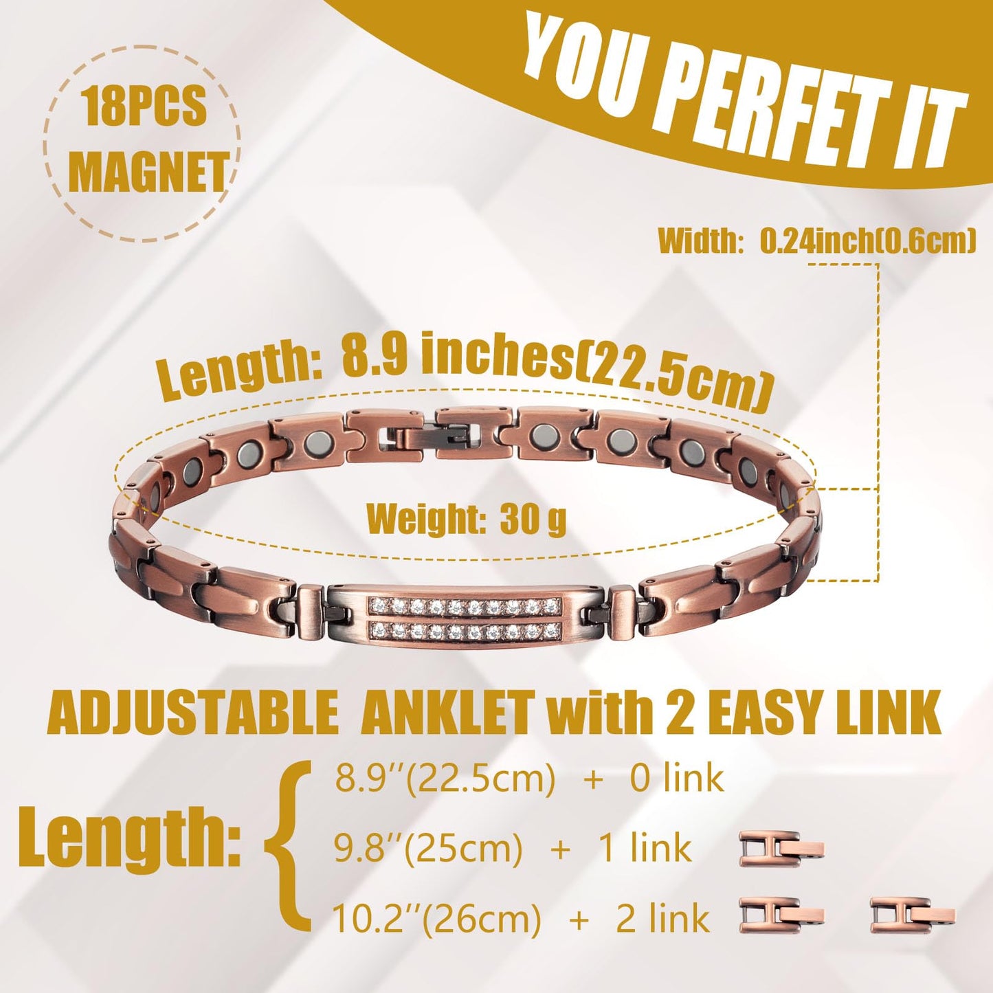 MagVIVACE Copper Ankle Bracelet for Women, Pure Copper Magnetic Anklet with Magnet(9.45 inch) (2)