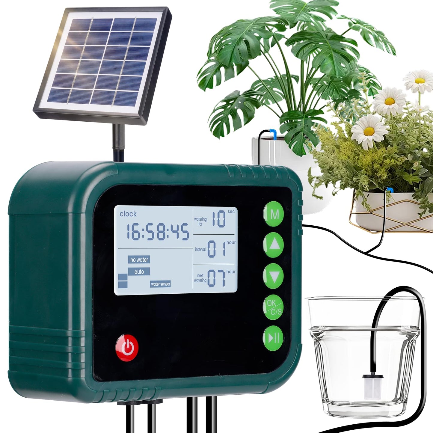 Solar Automatic Drip Irrigation Kit System,Automatic Plant Watering Devices Programmable Water Timer,LED Display for 15 Potted Plants Outdoor Indoor Garden Balcony Vacation