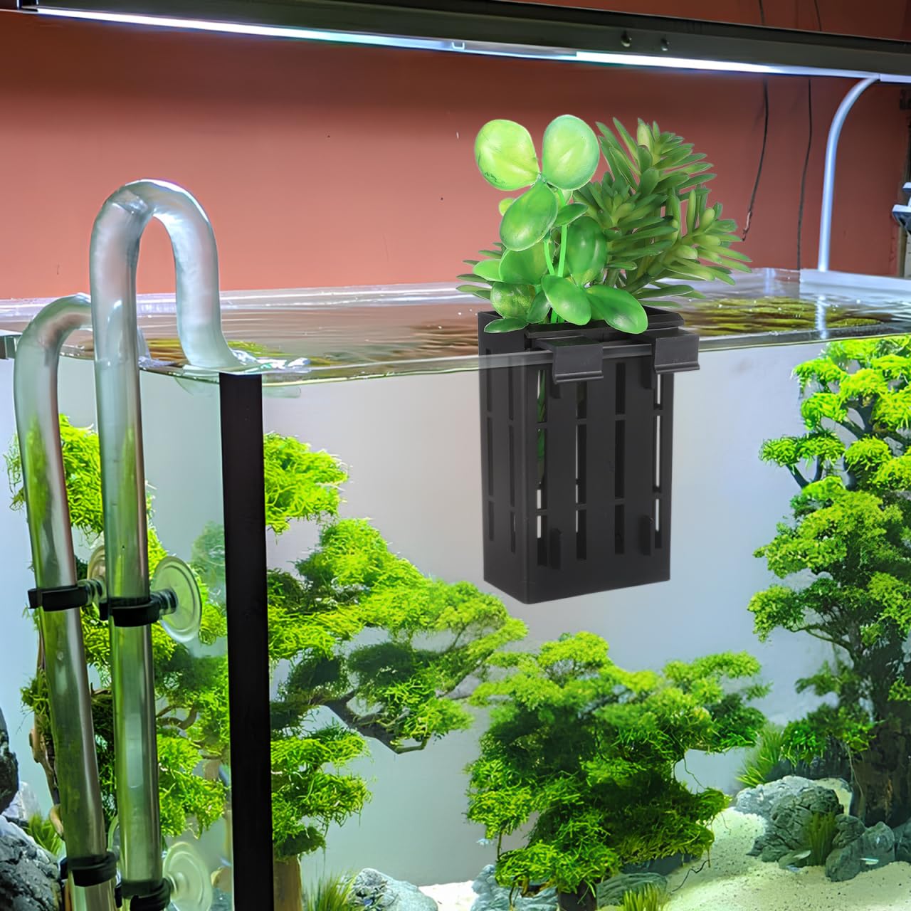 ibasenice Aquarium Plant Holder 10-Pack Hanging Fish Tank Planter Cups 4.92X3.14X2.16 Inch Aquatic Plant Basket with Holes Space-Saving Underwater Garden Accessories