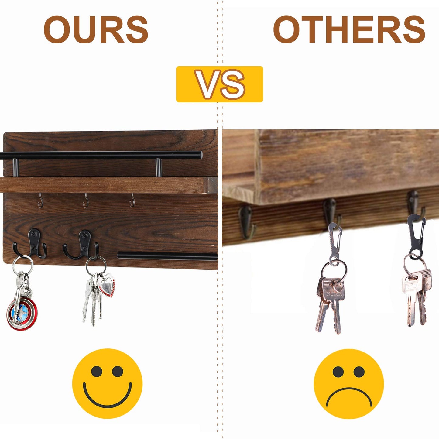 OurWarm Wall Mounted Key Holder/Hangers for Wall Decorative with 5 Key Hooks, Wooden Mail Rack Organizer with Shelf, Rustic Home Decor for Entryway Mudroom Hallway Office, Brown