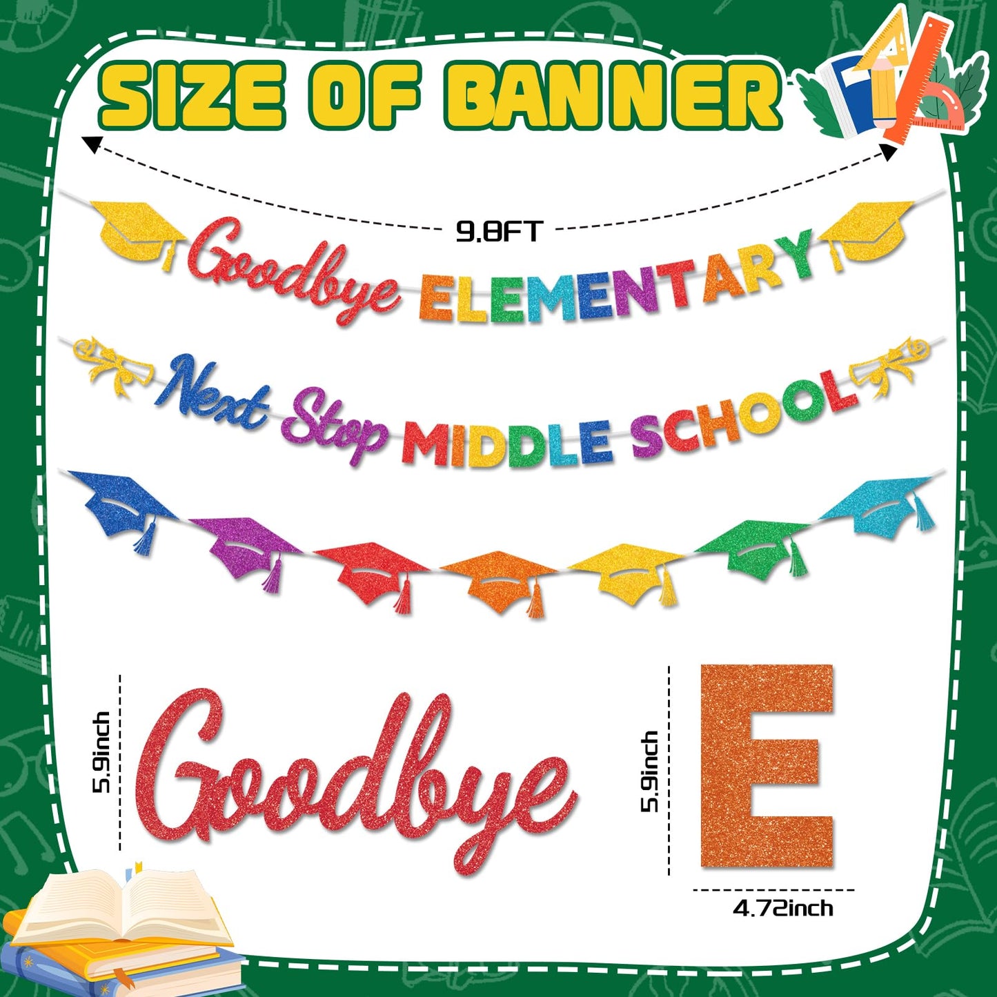 Lednica 5th Grade Graduation Decorations, Elementary Graduation Banner, Class of 2026 Goodbye Elementary Next Stop Middle School Party Supplies, Classroom Decor & Photo Props