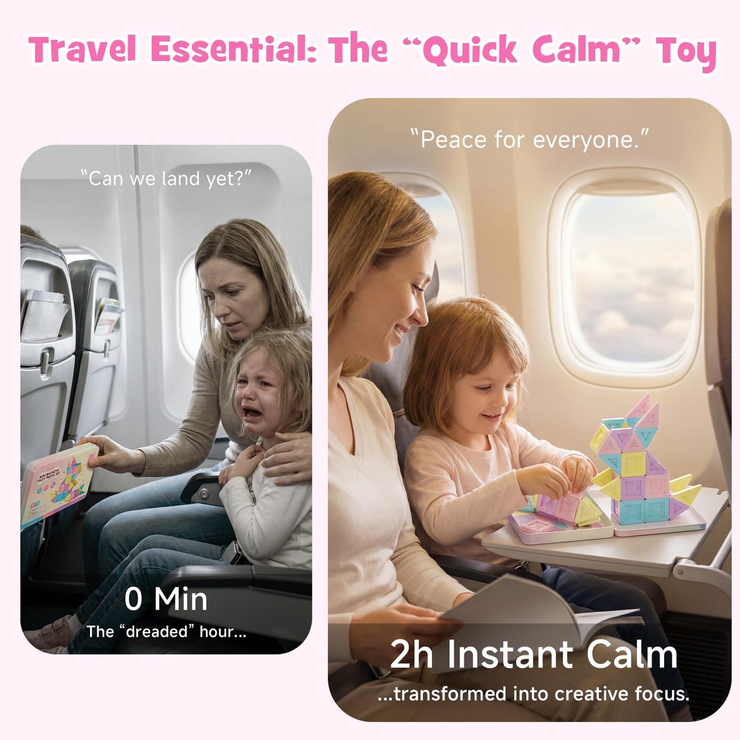 burgkidz Mini Magnetic Tiles Girls Travel Toy- 40 PCS Macaron Magnet Blocks with Pink Tin Box - 120 Mins Quiet Play for Airplane Car Essentials, Present for Girls Ages 3-8 Year Old