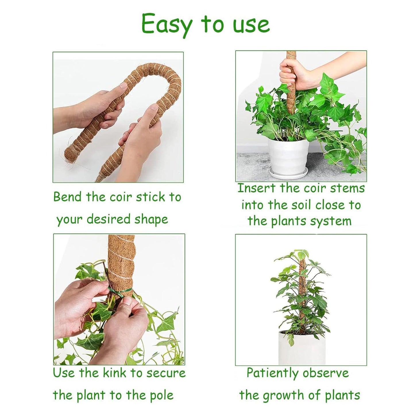 Moss Pole for Plants，Bendable Moss Pole for Plants Monstera，Handmade Coir Plant Support Stakes for Potted Plants, Pothos (48Inch)