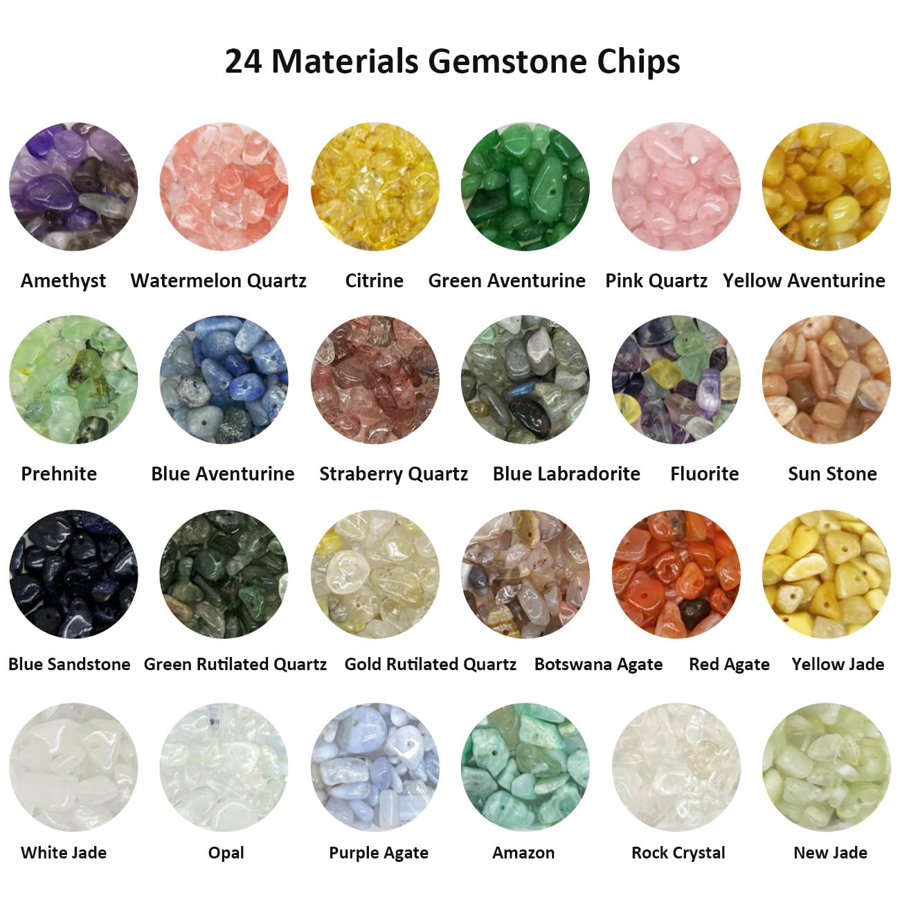 Yephac Gemstone Chips Beads DIY Jewelry Making, Healing Crystals Polishing Crushed Irregular Shaped Beads with Box(24 Colors-1)