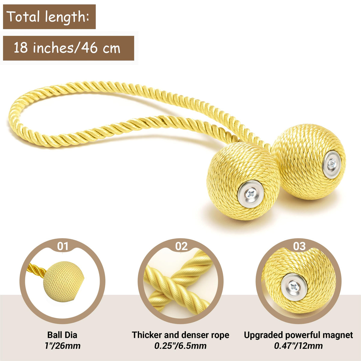 Magnetic Curtain Tiebacks Golden 6pcs (6 Count)