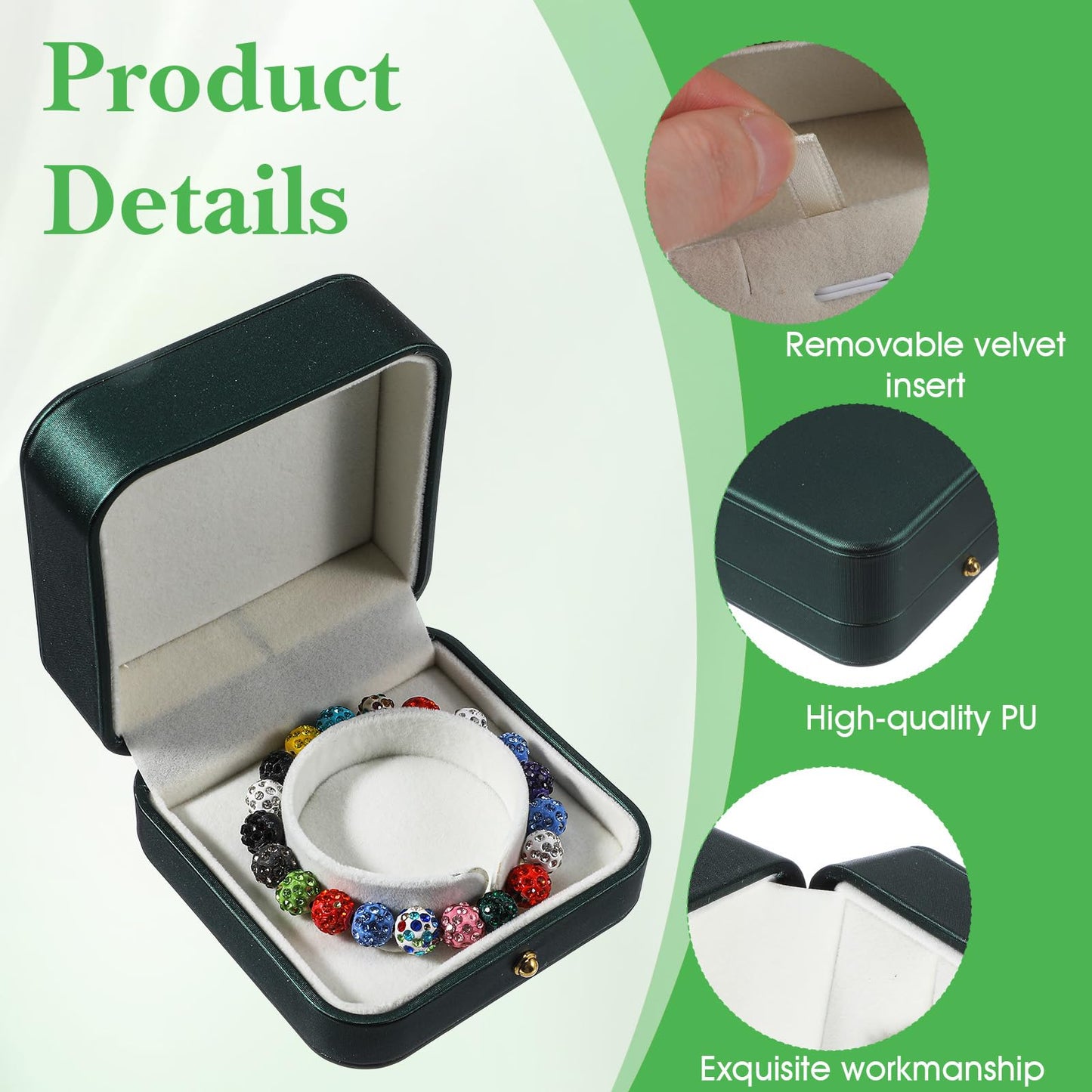 moheaaei 4 Pcs Jewelry Gift Box Set, Green Velvet Gift Box for Ring Long Necklace Chain Bangle Bracelet Ring Jewelry Boxes for Engagement Proposal Weeding