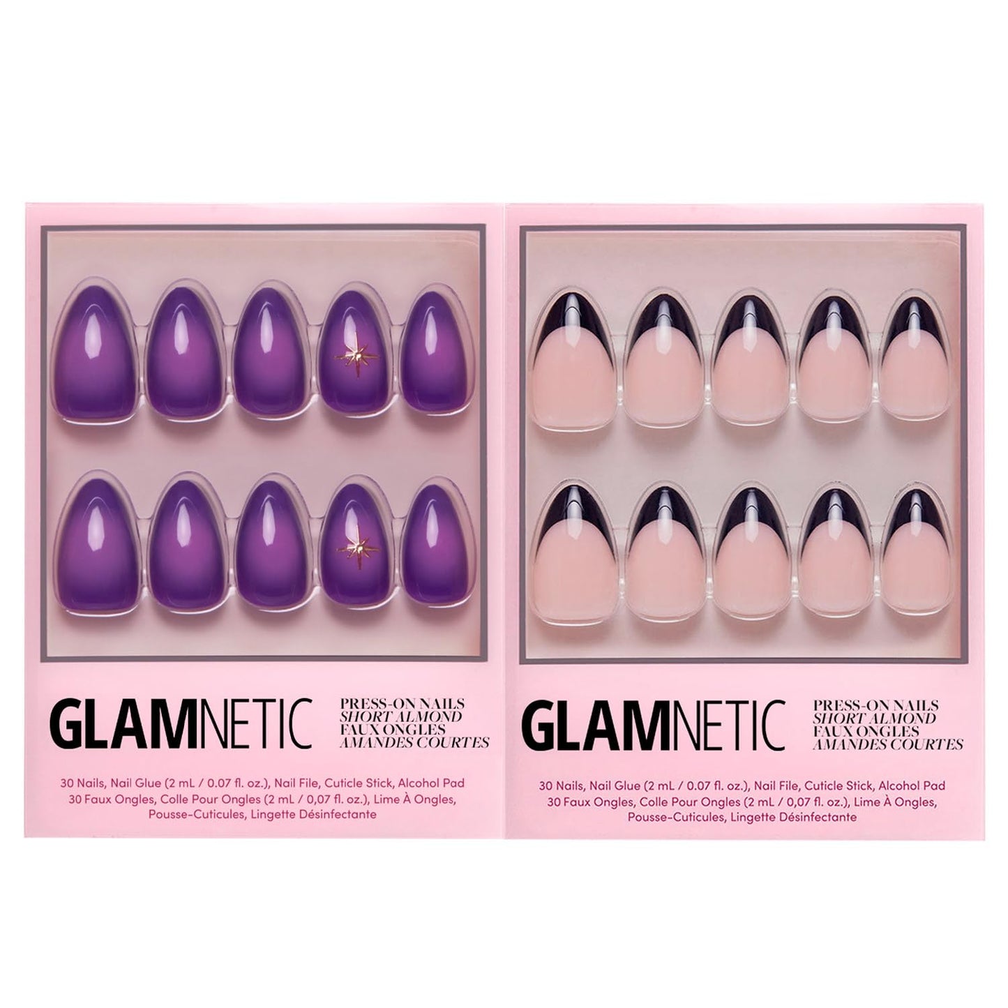 Glamnetic Press-On Nails Bundle - Tarot & Caviar | Short Almond Purple Fake Nails with Ombre Design | Short Almond Black French Tip False Nails | Reusable, Salon-Quality Nail Kits