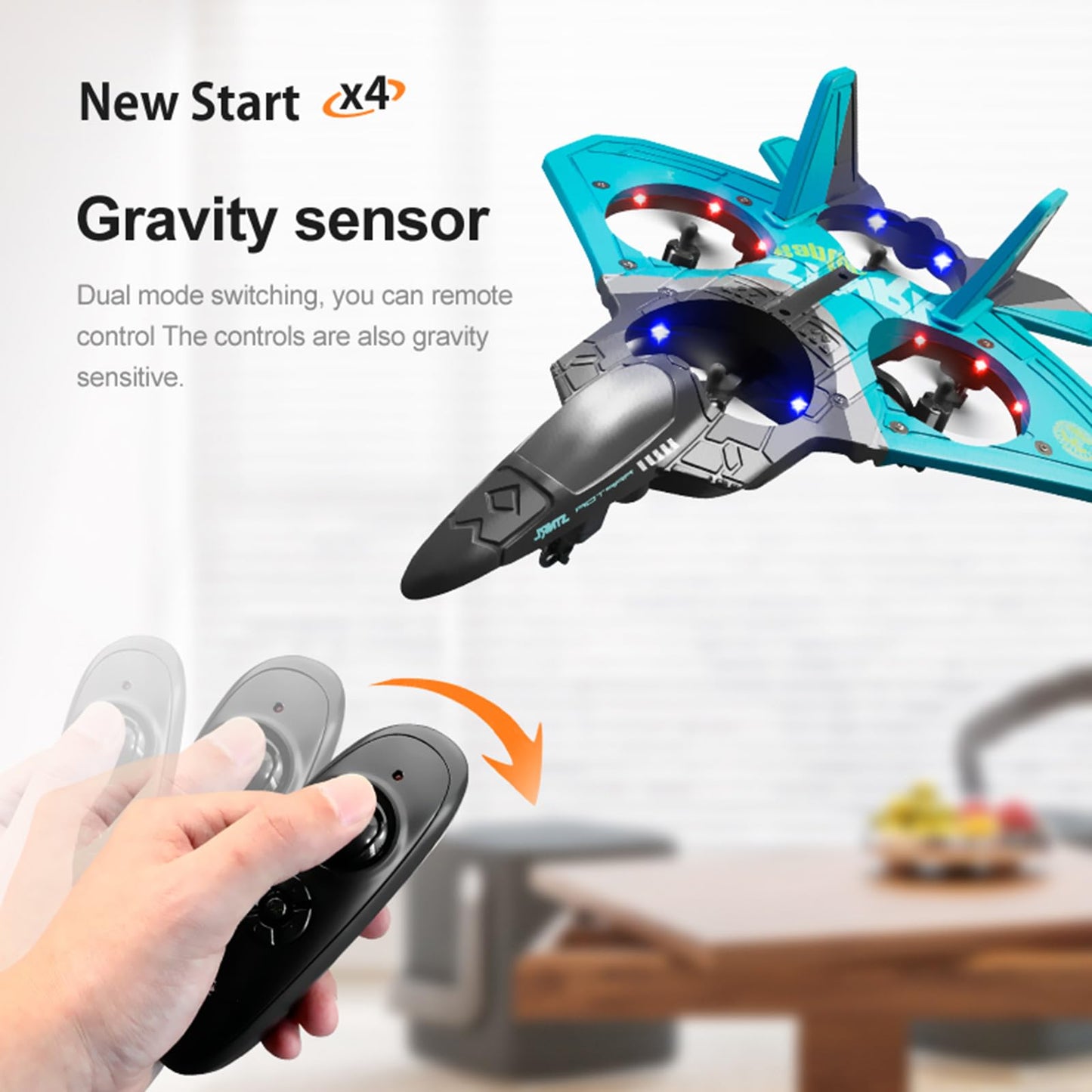 Remote Control Airplane RC Planes, RC Fighter Jet Toy for Kids Adults 8-16, Remote Control Planes with LED Light, 2 Batteries, 360° Stunt Spin, Durable Foam, Gifts for Boys (Blue + 2 Batteries)