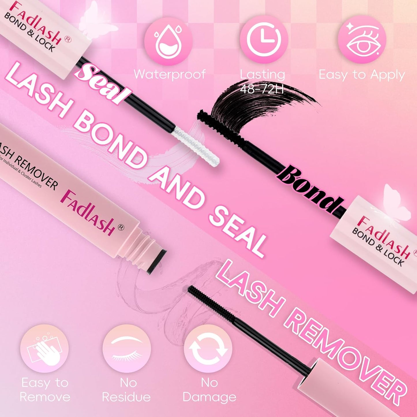 FADLASH Lash Extension DIY Kit Lash Clusters D Curl Cluster Lashes with Lash Bond and Seal Cluster Lashes Glue Remover Lash Tweezers for DIY Eyelash Extension at Home（Kit 80D+100D-0.07D-12-18MIX）