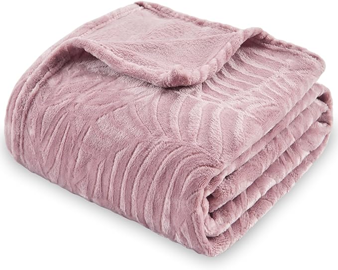 SOCHOW Super Soft Flannel Fleece Throw Blanket, Lightweight Cozy Warm Leaves Textured Plush Blanket for Bed Couch Sofa, 60 x 80 Inches, Dusty Rose